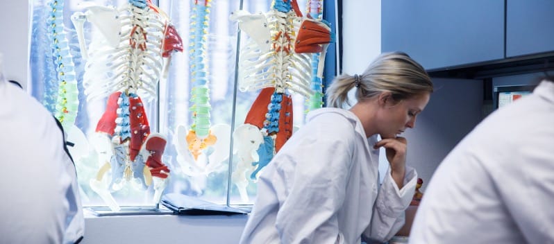 Woman studying anatomy