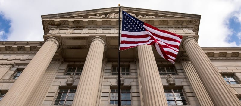 Government building with American flag