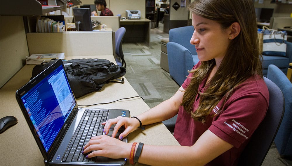 Woman sitting at a desk with laptop